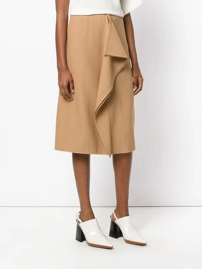 Shop Marni Asymmetric Frill Pencil Skirt - Brown