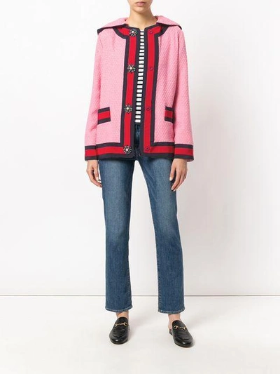 Shop Gucci Hooded Tweed Jacket - Pink