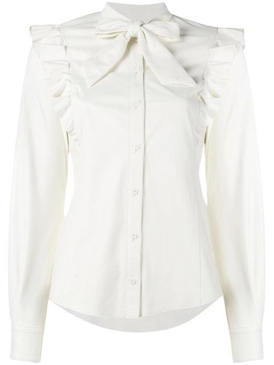 Shop Skiim Hana Leather Bow Blouse In White