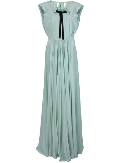 Shop Rochas Pleated Front Gown With Pussy Bow In Green