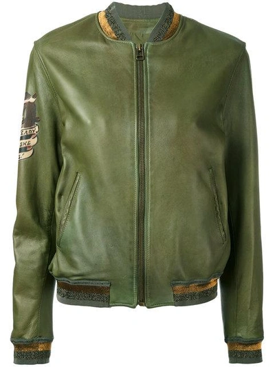 Shop Mr & Mrs Italy Tattoo-style Print Leather Bomber In Green