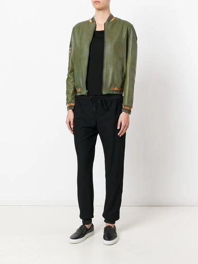 Shop Mr & Mrs Italy Tattoo-style Print Leather Bomber In Green
