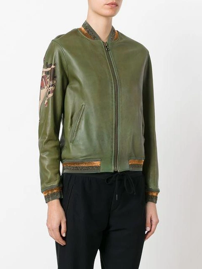 Shop Mr & Mrs Italy Tattoo-style Print Leather Bomber In Green