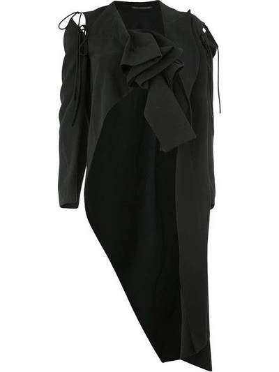 Shop Yohji Yamamoto Asymmetric Ruffle Jacket - Black