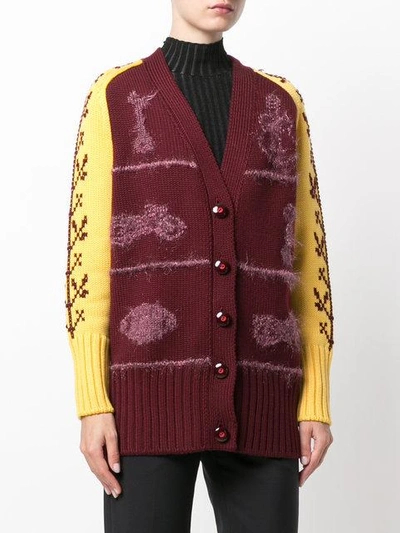 Shop Miu Miu Patterned Sleeves Chunky Cardigan In F0007