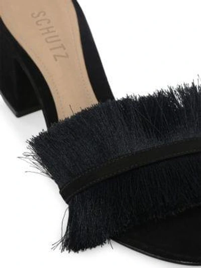 Shop Schutz Elza Black Fringed Suede Sandals