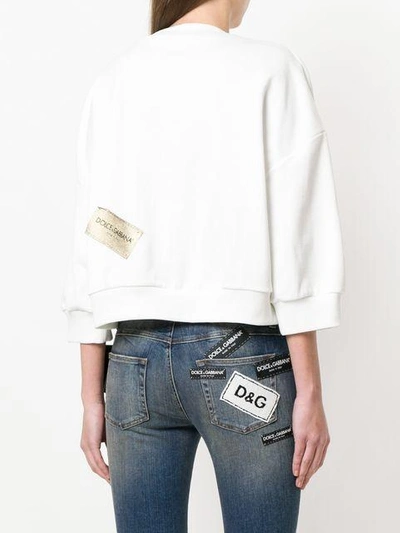 Shop Dolce & Gabbana Love Metallic Embellished Sweatshirt - White