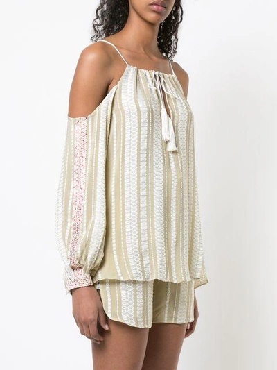 Zeus + Dione Cold Shoulder Blouse In Neutrals