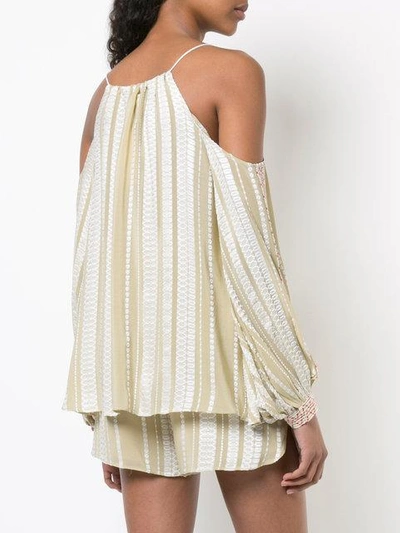 Zeus + Dione Cold Shoulder Blouse In Neutrals