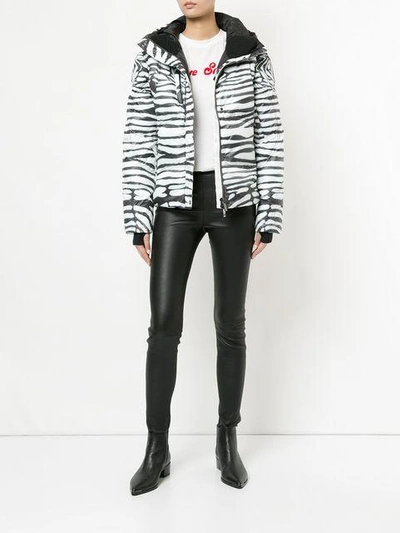 Shop Kru Zebra Stripe Puffer Jacket In White