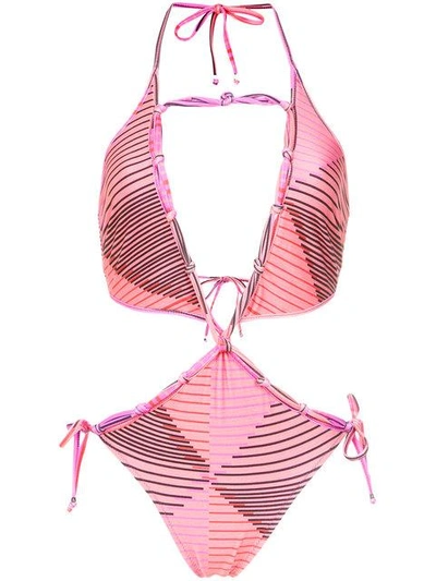 Shop Amir Slama Printed Cut Out Swimsuit In Pink