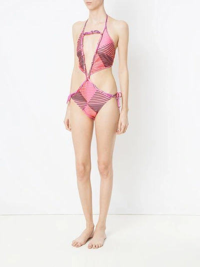Shop Amir Slama Printed Cut Out Swimsuit In Pink
