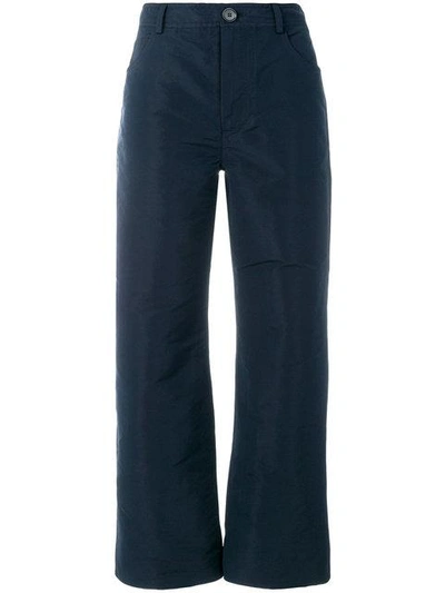 Shop Marni Cropped Flared Trousers In Blue