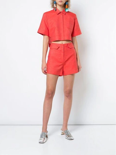 Shop Marina Moscone Cropped Shirt In Red