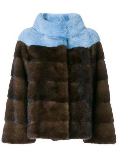 Shop Liska Fur Detail Coat In Multicolour