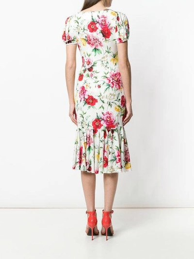 Shop Dolce & Gabbana Floral Print Midi Dress In White