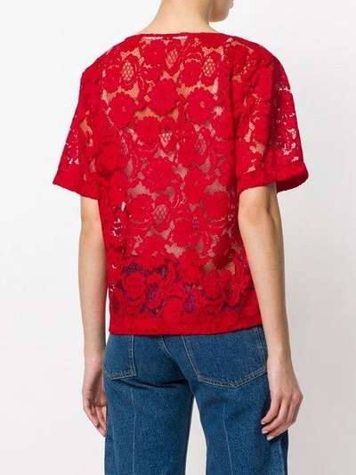 Shop Miahatami Floral Lace Top In Red