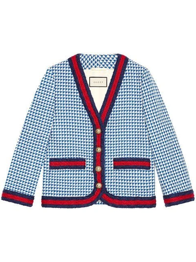 Shop Gucci Wool Jacket With Web In Blue