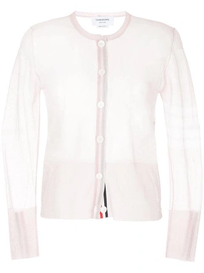 Shop Thom Browne Sheer Classic Silk Cardigan In Pink