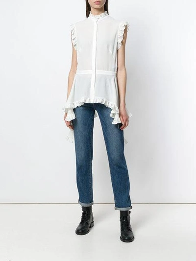 Shop Alexander Mcqueen Dipped Hem Ruffled Blouse - White