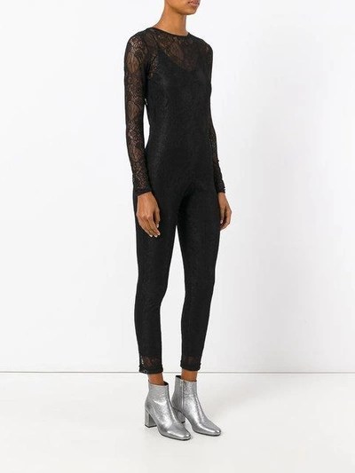 Shop Msgm Fitted Lace Jumpsuit In Black
