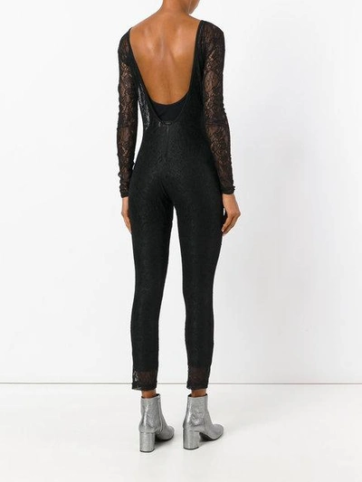Shop Msgm Fitted Lace Jumpsuit In Black