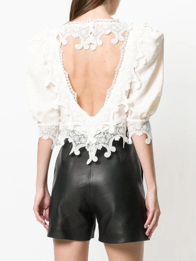 Shop Saint Laurent Lace Front Yoke Blouse In Neutrals