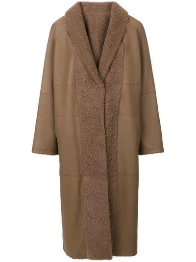 Shop Sprung Frères Furry Detail Coat - Brown