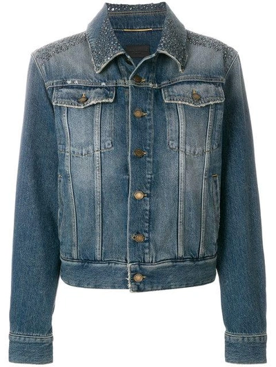 Shop Saint Laurent Embellished Button Jacket In Blue