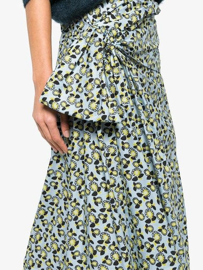 Shop Marni Floral Print Side-tie Skirt In Blue