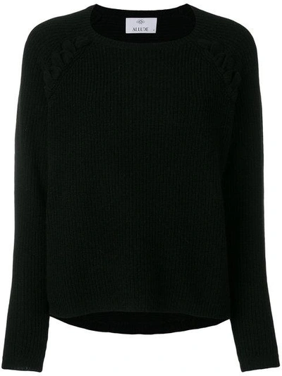 Shop Allude Lace Detail Ribbed Sweater In Black