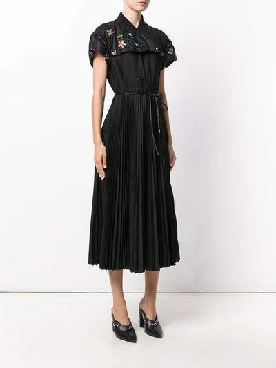 Shop Sacai Embroidered Pleated Dress