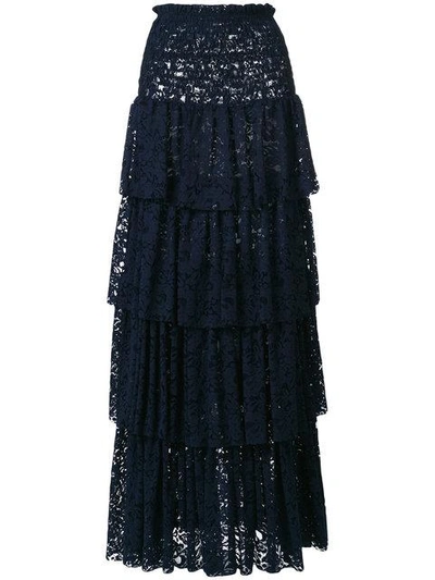 Shop Pinko Tiered Lace Maxi Skirt - Blue