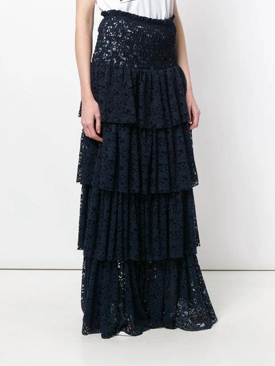 Shop Pinko Tiered Lace Maxi Skirt - Blue