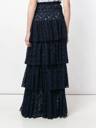 Shop Pinko Tiered Lace Maxi Skirt - Blue