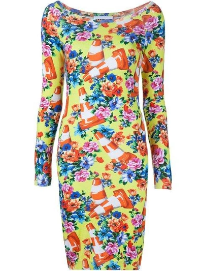 Shop Moschino Floral And Traffic Cone Dress