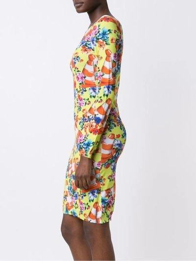 Shop Moschino Floral And Traffic Cone Dress