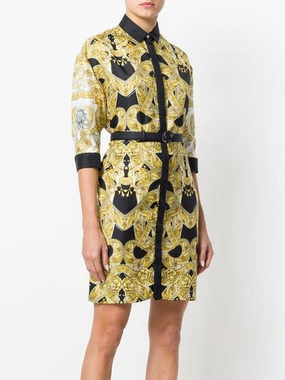 Shop Versace Baroque Belted Dress In Multicolour