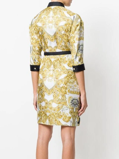 Shop Versace Baroque Belted Dress In Multicolour