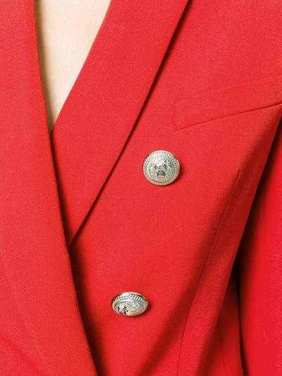 Shop Balmain Button Embellished Blazer In Red