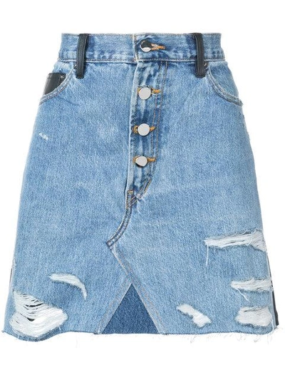 Shop Amiri Contrasting Frayed Denim Skirt In Blue