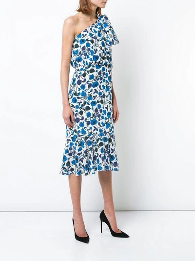Shop Saloni One Shoulder Fitted Dress In Blue