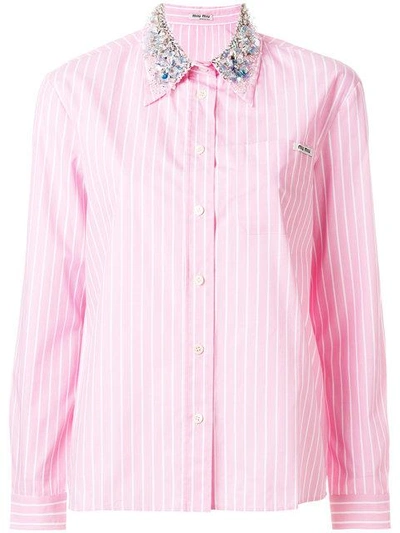Shop Miu Miu Crystal-embellished Collar Shirt