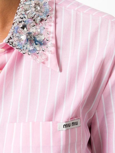 Shop Miu Miu Crystal-embellished Collar Shirt