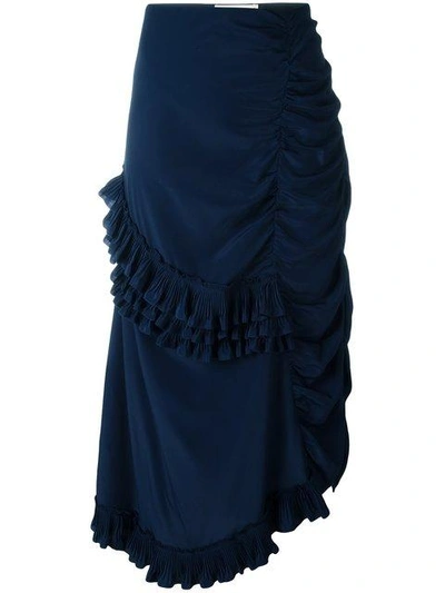 Shop Marni Ruffled Gathered Skirt In Blue