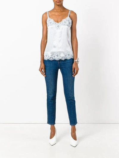 Shop Dolce & Gabbana Lace Trim Vest Top In Blue