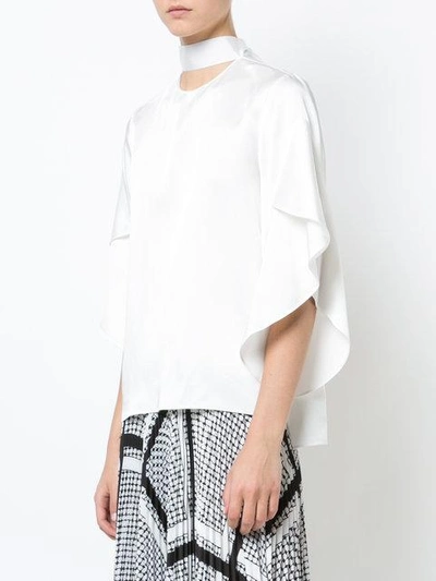 Shop Fendi Frill Sleeve Blouse With Neck Tie Detail - White
