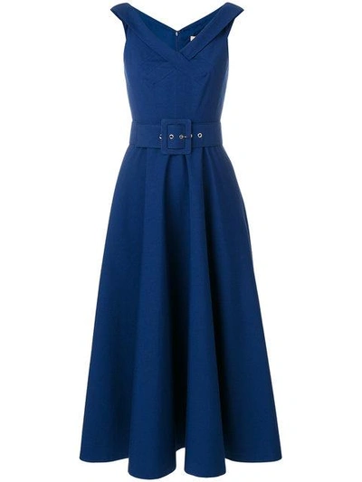 Shop Michael Kors Collection Belted Full Skirt Dress - Blue