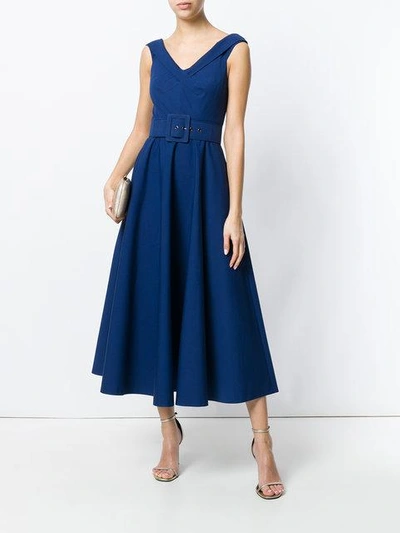 Shop Michael Kors Collection Belted Full Skirt Dress - Blue