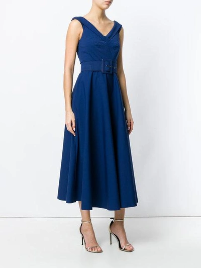 Shop Michael Kors Collection Belted Full Skirt Dress - Blue